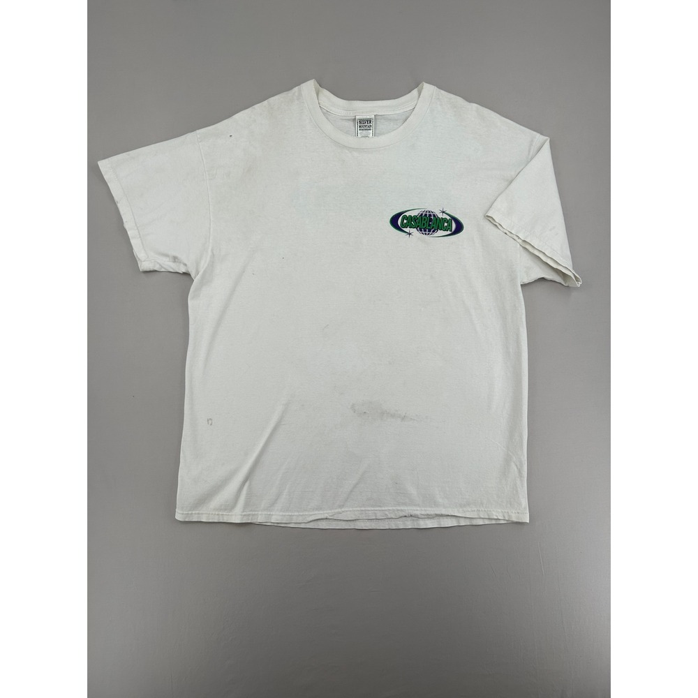Vintage Silver Mountain Casablanca Graphic T-Shirt Mens 2XL White Y2K Globe Logo
